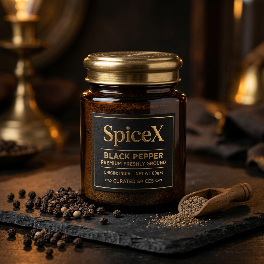 SpiceX Black Pepper Powder - 80g jar with freshly ground Malabar pepper