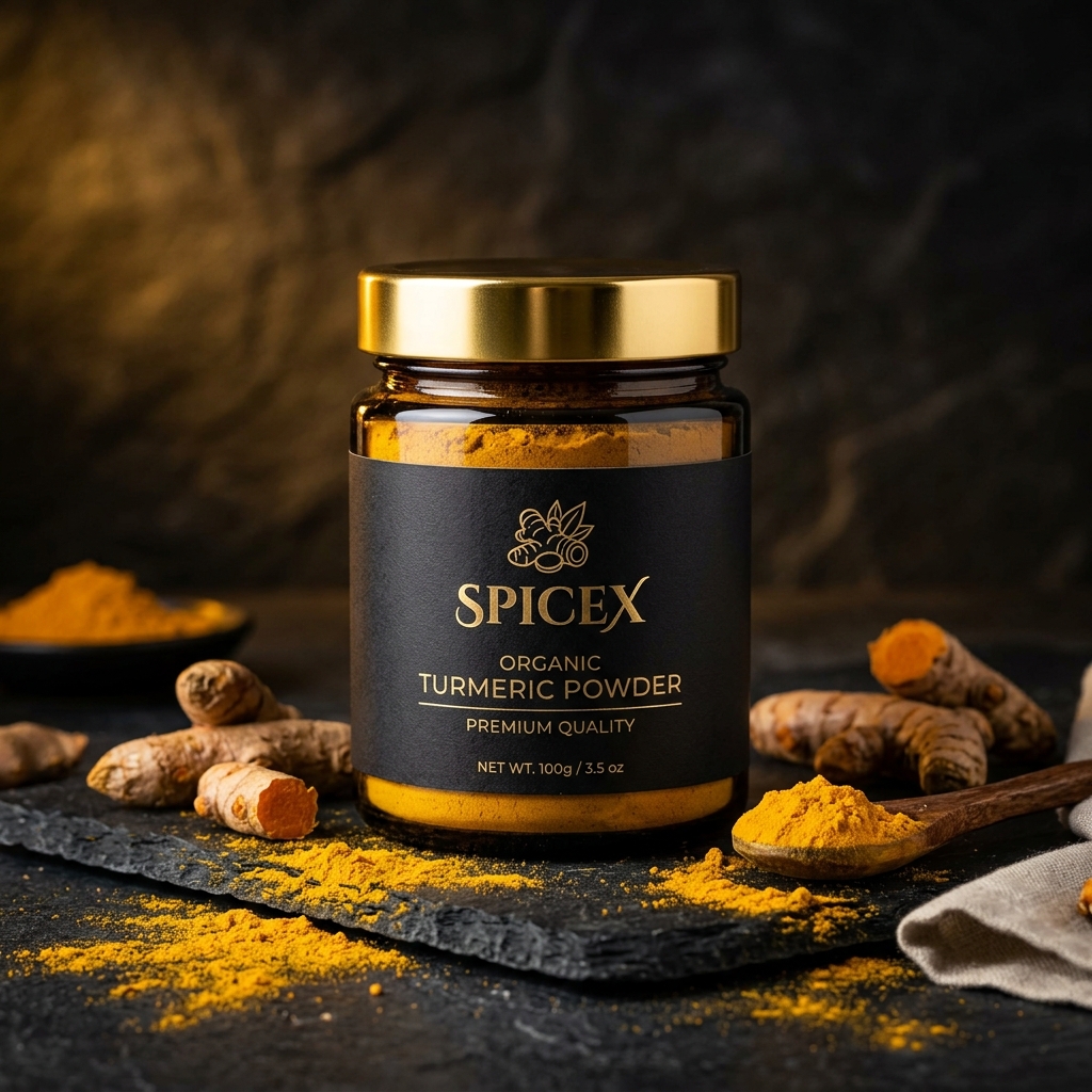 SpiceX Organic Turmeric Powder - 100g jar with Kerala turmeric
